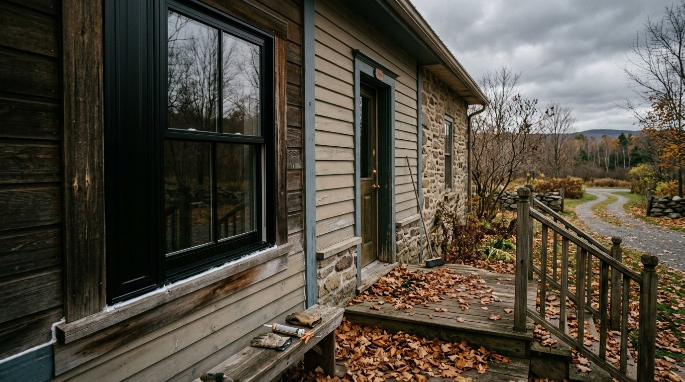 Québec home readied for winter, with new black windows